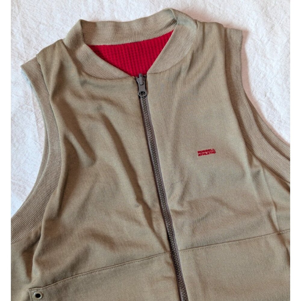 Russell Athletic Vintage 90s Men's Tan Reversible Cotton Blend Zip Vest Size XS